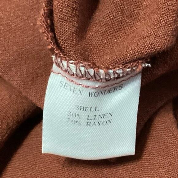 Seven Wonders Rust Brown Linen Roll Tab Sleeve Button Down Shirt Top Size XS/2 - Picture 4 of 4